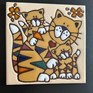 Earthtones Handglazed Vintage 1999 “Cat” Tile 6 X 6 Made in USA
